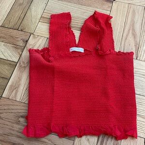 Cropped red smocked tank